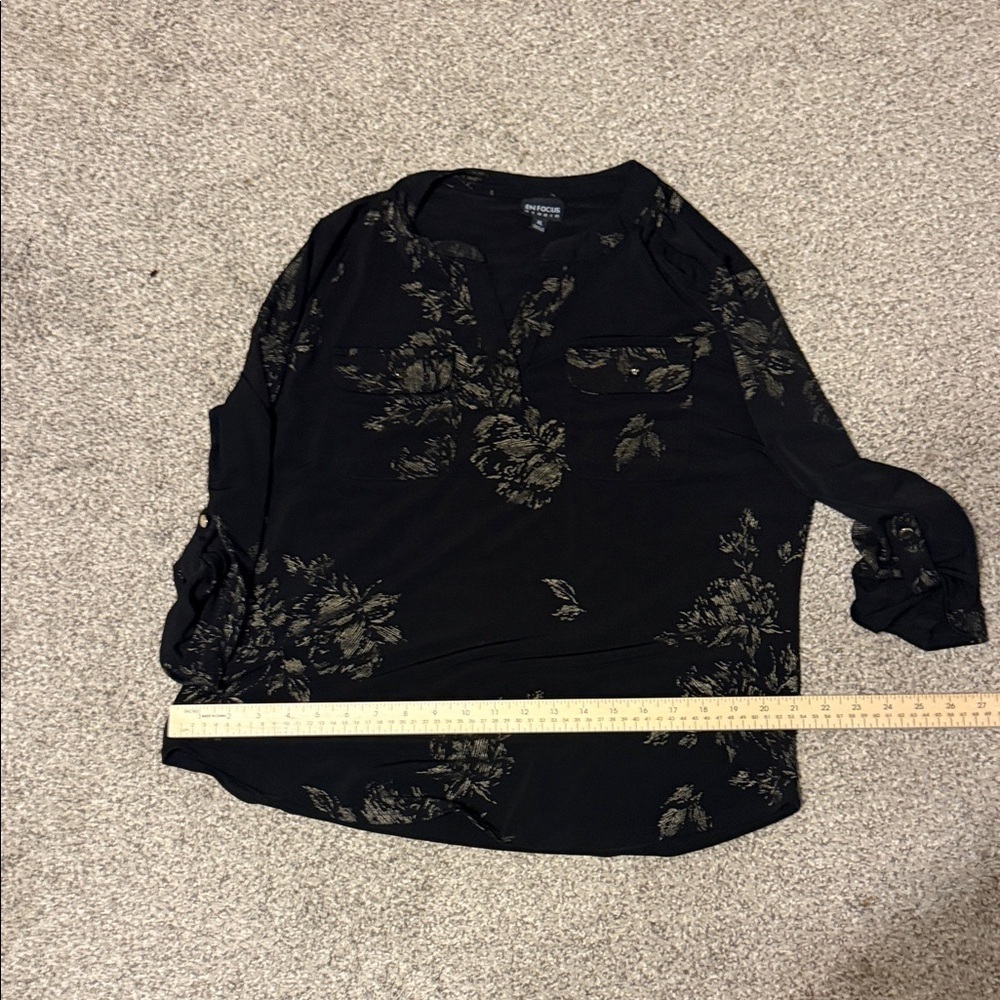 Enfocus Studio Black and Gold patterned Blouse top XL - Picture 2 of 8